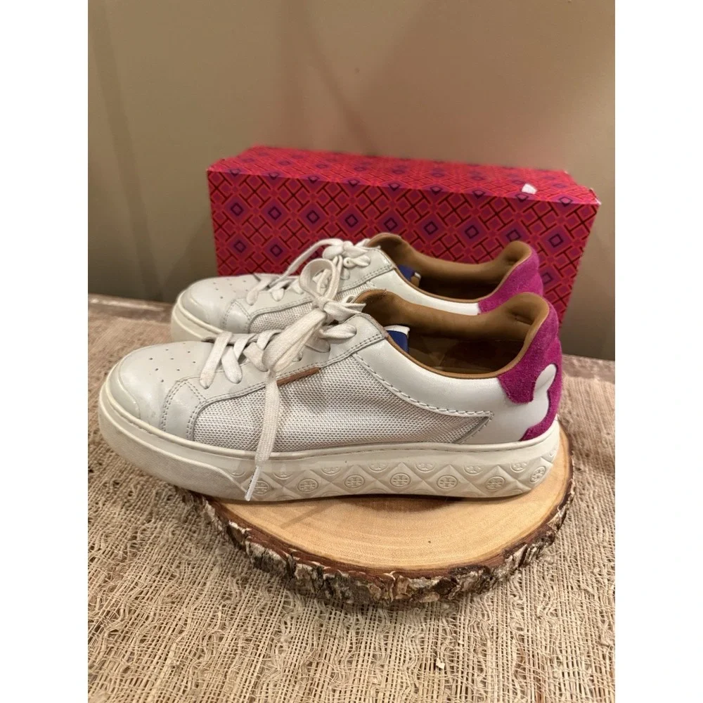 Tory Burch Ladybug Sneaker Intra-Mesh New Ivory & Fuchsia 141753 Women's S-9.5